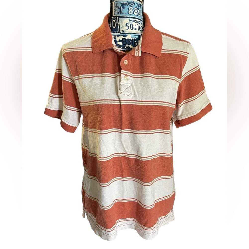 Van Heusen orange and white & tan stripe polo